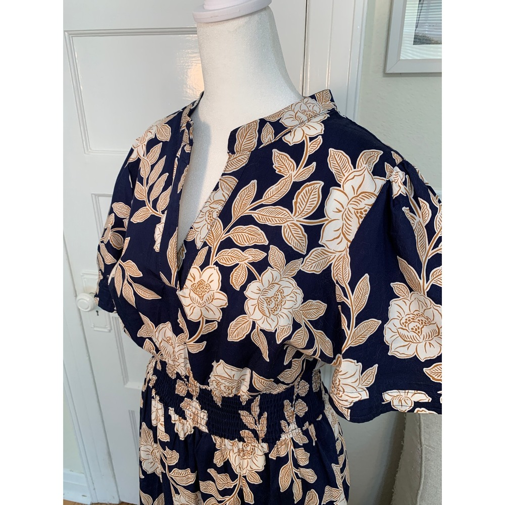 Baltic Born Vera Maxi Dress in Navy Floral Short Sleeve 100% Cotton / Size XL - Picture 4 of 16